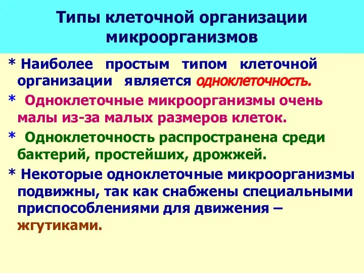 Типы клеточной организации микроорганизмов * Наиболее простым типом клеточной организации является