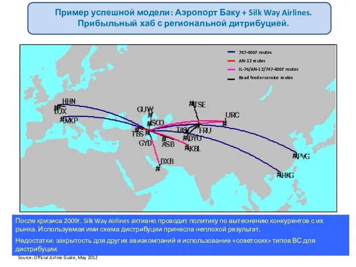 747-400F routes AN-12 routes IL-76/AN-12/747-400F routes Road feeder service routes Source: