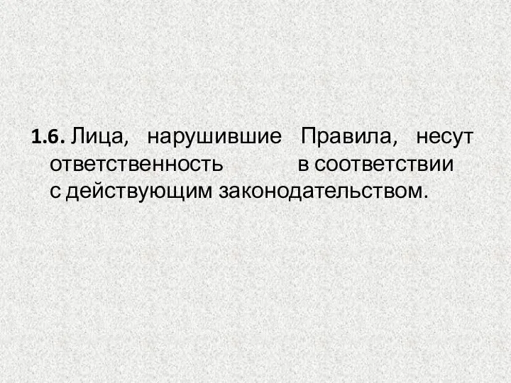 1.6. Лица, нарушившие Правила, несут ответственность в соответствии с действующим законодательством.