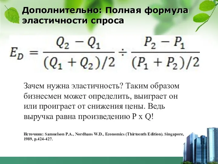 Дополнительно: Полная формула эластичности спроса Зачем нужна эластичность? Таким образом бизнесмен