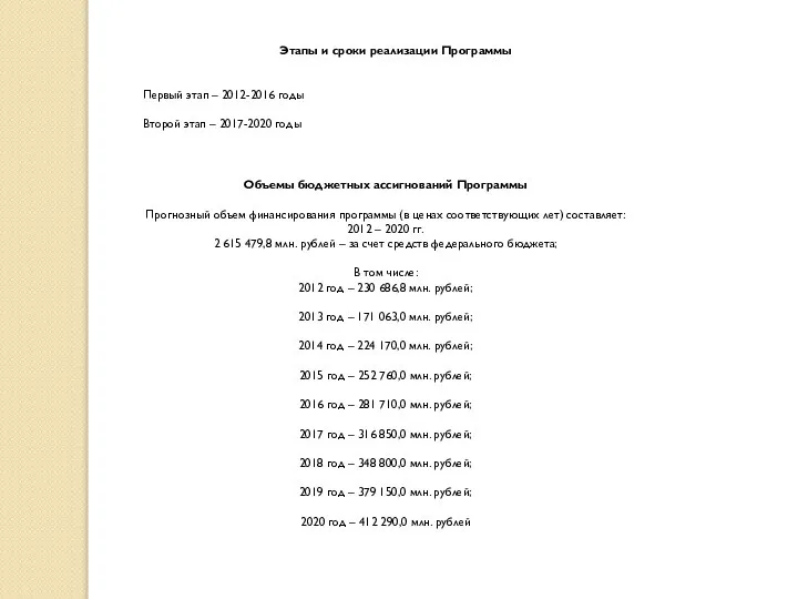 Этапы и сроки реализации Программы Первый этап – 2012-2016 годы Второй