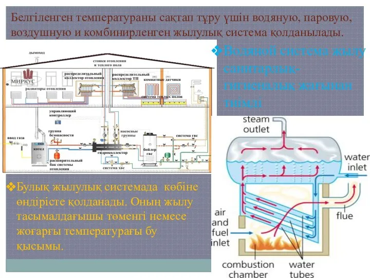 Белгіленген температураны сақтап тұру үшін водяную, паровую, воздушную и комбинирленген жылулық