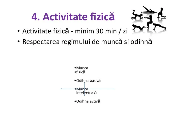 4. Activitate fizică Activitate fizică - minim 30 min / zi