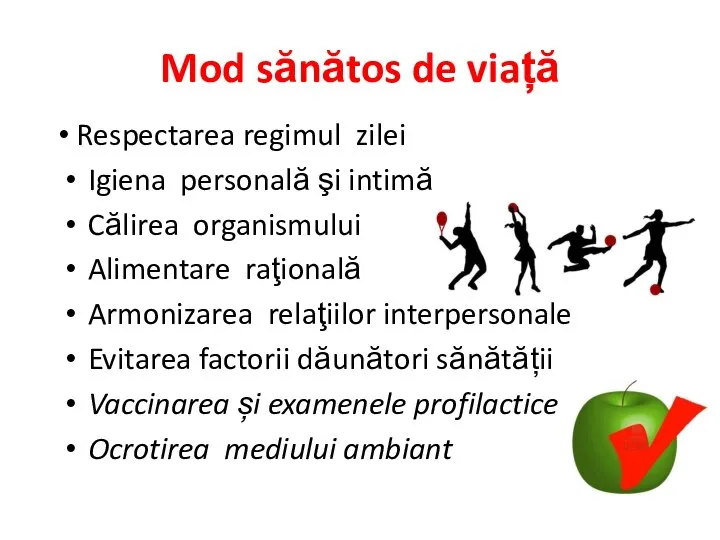 Mod sănătos de viață Respectarea regimul zilei Igiena personală şi intimă