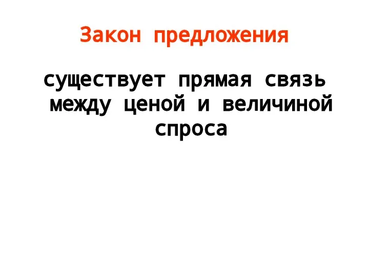 Закон предложения существует прямая связь между ценой и величиной спроса