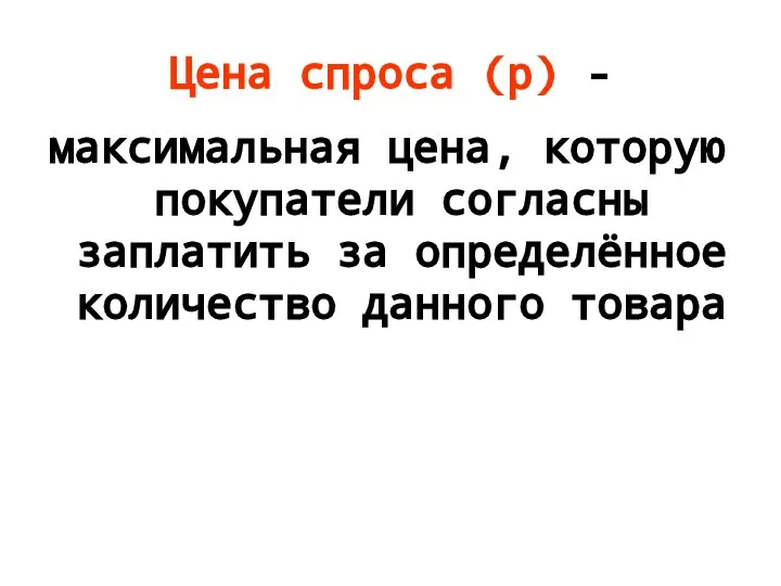 Цена спроса (р) - максимальная цена, которую покупатели согласны заплатить за определённое количество данного товара