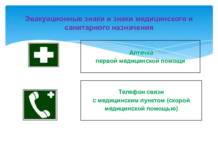 Эвакуационные знаки и знаки медицинского и санитарного назначения