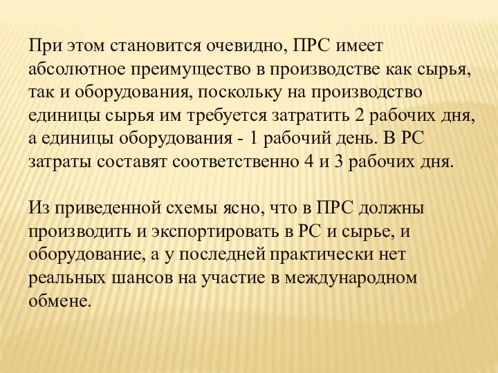 При этом становится очевидно, ПРС имеет абсолютное преимущество в производстве как