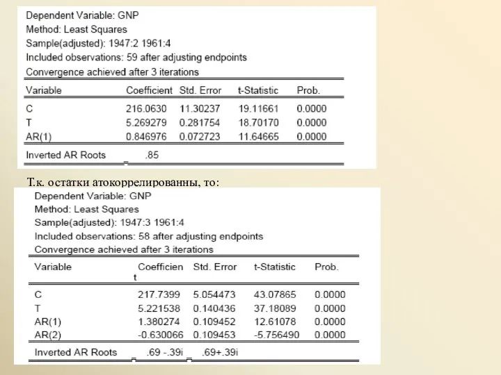 Т.к. остатки атокоррелированны, то: