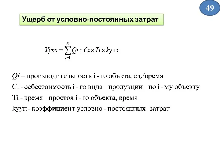 Ущерб от условно-постоянных затрат 49