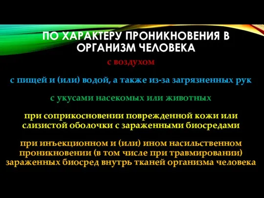 ПО ХАРАКТЕРУ ПРОНИКНОВЕНИЯ В ОРГАНИЗМ ЧЕЛОВЕКА с воздухом с пищей и