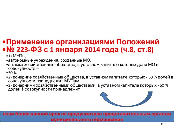 Применение организациями Положений № 223-ФЗ с 1 января 2014 года (ч.8,