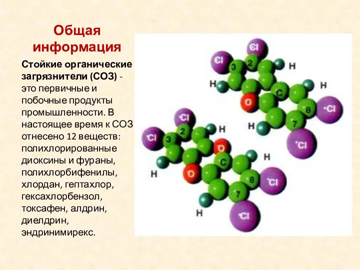 Общая информация Стойкие органические загрязнители (СОЗ) - это первичные и побочные