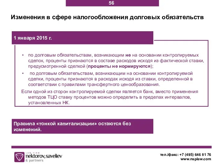 Изменения в сфере налогообложения долговых обязательств тел./факс: +7 (495) 646 81