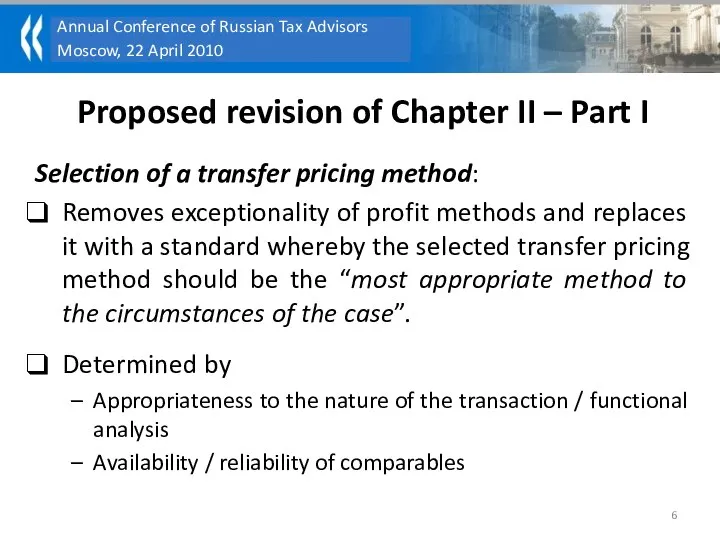 Proposed revision of Chapter II – Part I Selection of a