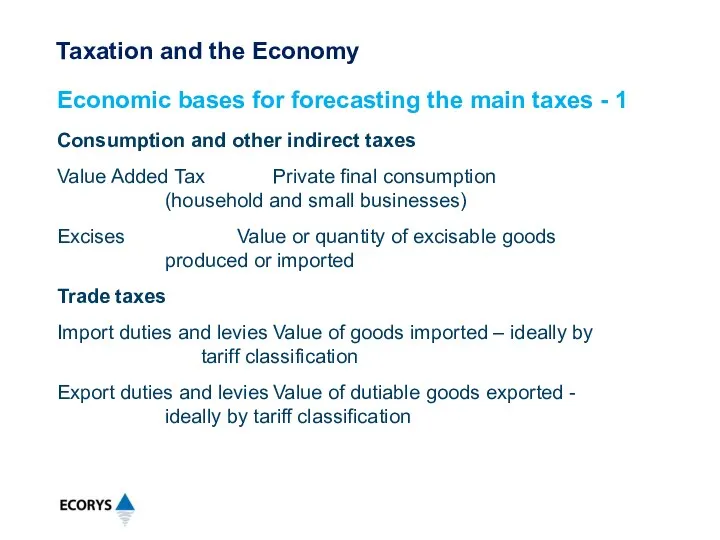 Consumption and other indirect taxes Value Added Tax Private final consumption