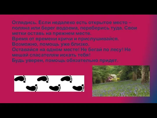 Оглядись. Если недалеко есть открытое место – поляна или берег водоема,