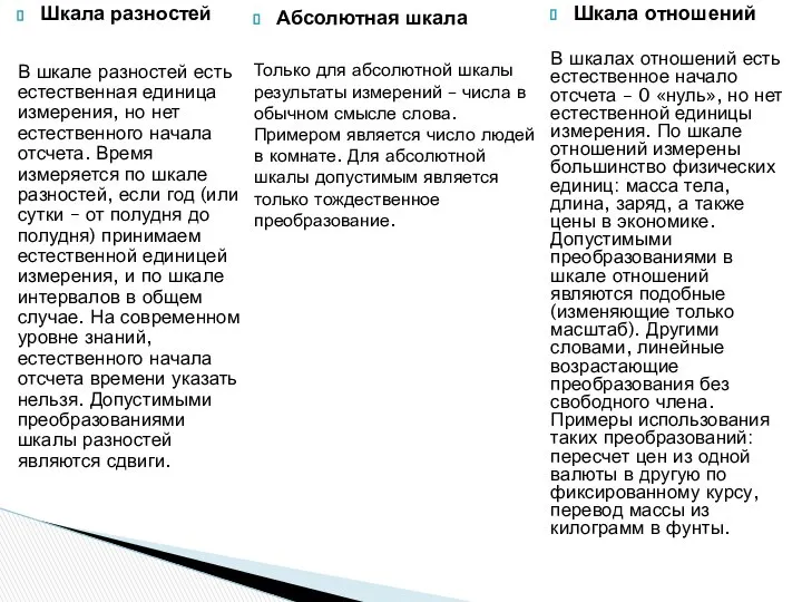 Шкала разностей В шкале разностей есть естественная единица измерения, но нет