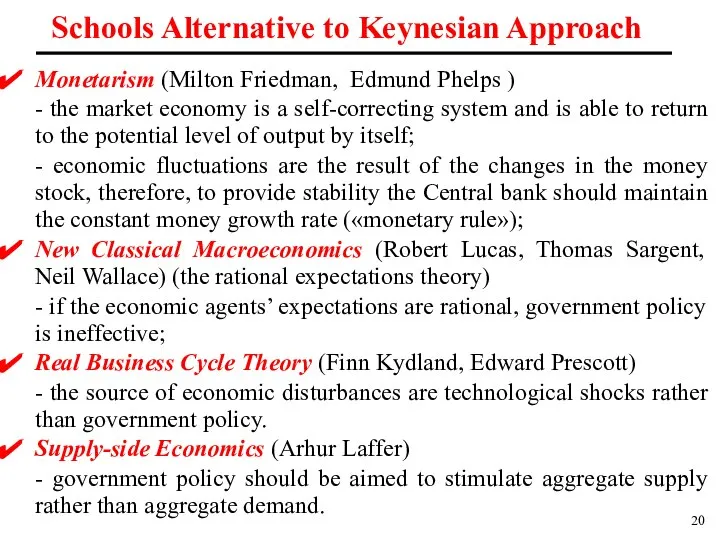 Monetarism (Milton Friedman, Edmund Phelps ) - the market economy is