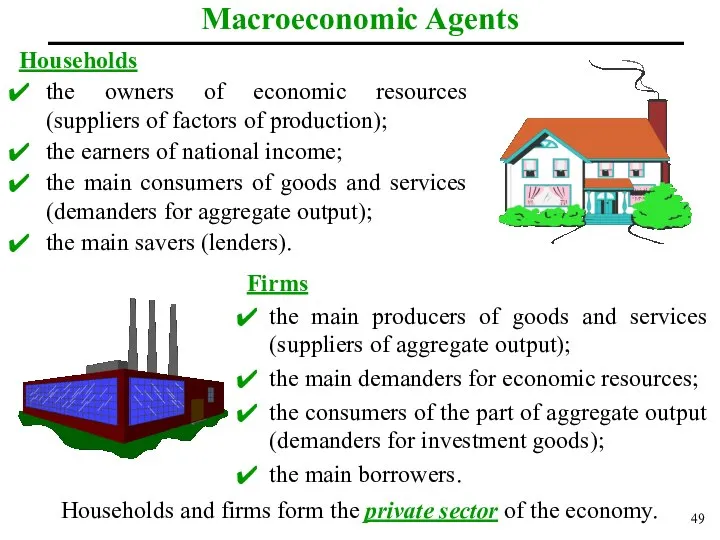 Macroeconomic Agents Households the owners of economic resources (suppliers of factors