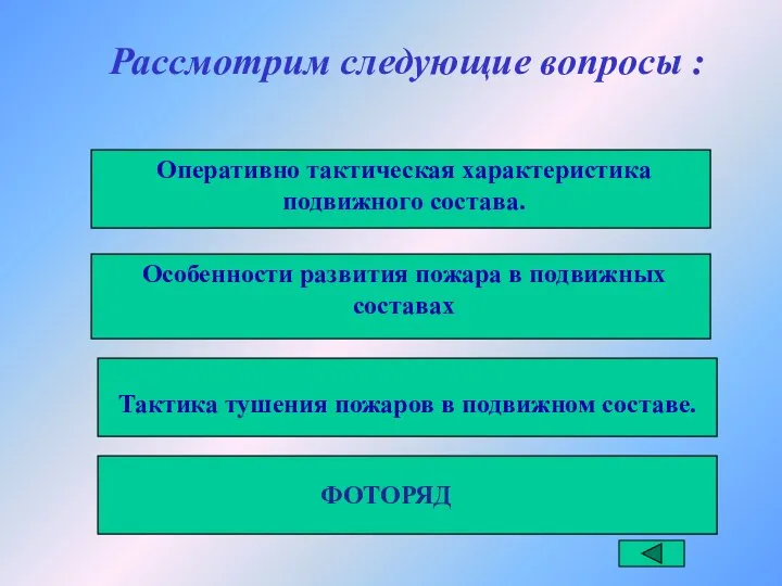 Рассмотрим следующие вопросы : Оперативно тактическая характеристика подвижного состава. Особенности развития