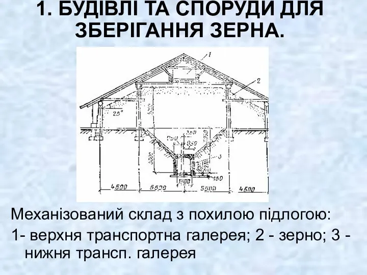 1. БУДІВЛІ ТА СПОРУДИ ДЛЯ ЗБЕРІГАННЯ ЗЕРНА. Механізований склад з похилою