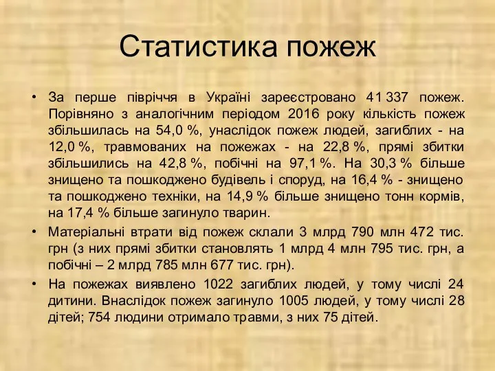 Статистика пожеж За перше півріччя в Україні зареєстровано 41 337 пожеж.