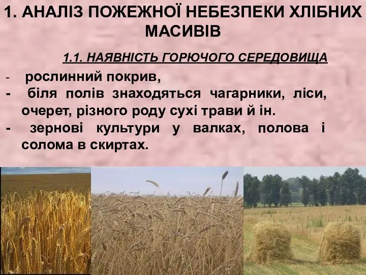 1. АНАЛІЗ ПОЖЕЖНОЇ НЕБЕЗПЕКИ ХЛІБНИХ МАСИВІВ 1.1. НАЯВНІСТЬ ГОРЮЧОГО СЕРЕДОВИЩА рослинний