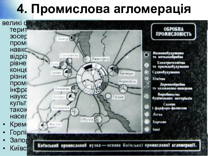 4. Промислова агломерація великі форми територіального зосередження багатьох промислових центрів навколо