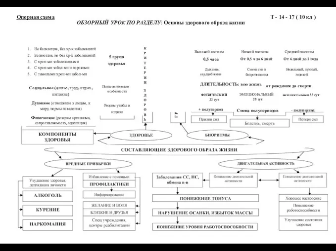 Опорная схема ОБЗОРНЫЙ УРОК ПО РАЗДЕЛУ: Основы здорового образа жизни Т