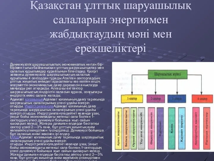 Қазақстан ұлттық шаруашылық салаларын энергиямен жабдықтаудың мәні мен ерекшеліктері Дүниежүзілік шаруашылықтың