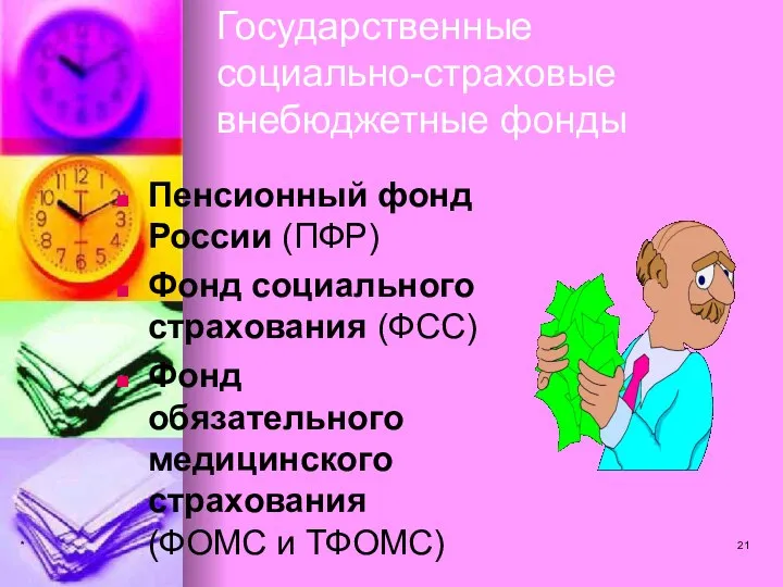 * Государственные социально-страховые внебюджетные фонды Пенсионный фонд России (ПФР) Фонд социального