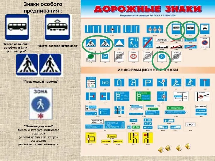 Знаки особого предписания : "Место остановки автобуса и (или) троллейбуса". "Место