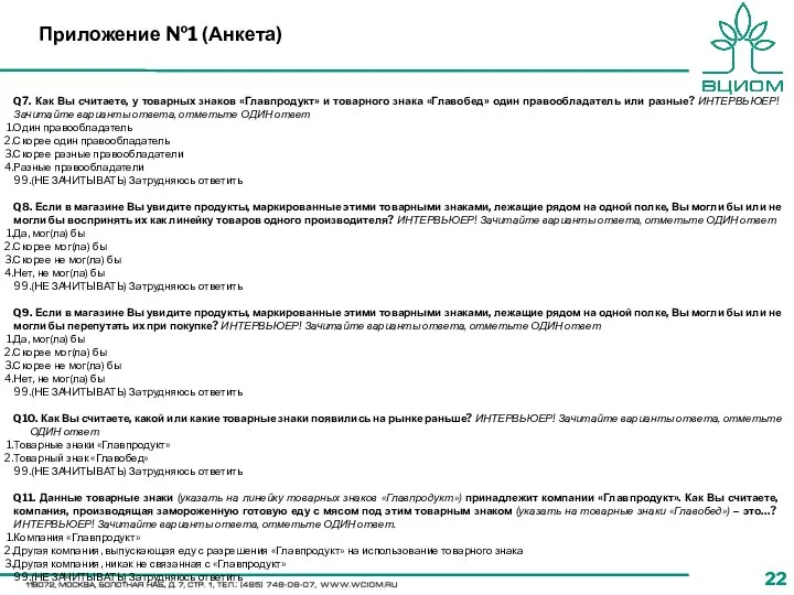 Приложение №1 (Анкета) Q7. Как Вы считаете, у товарных знаков «Главпродукт»