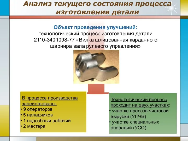 Анализ текущего состояния процесса изготовления детали В процессе производства задействованы: 9