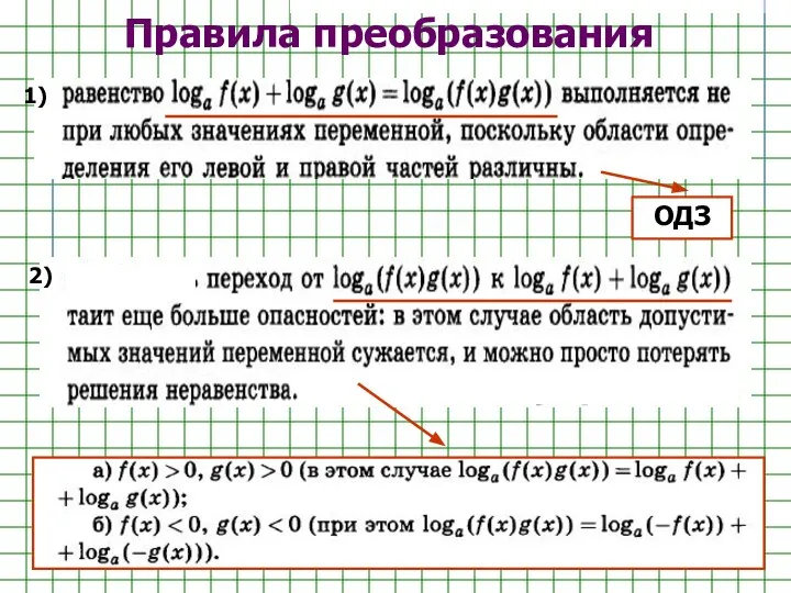 Правила преобразования ОДЗ