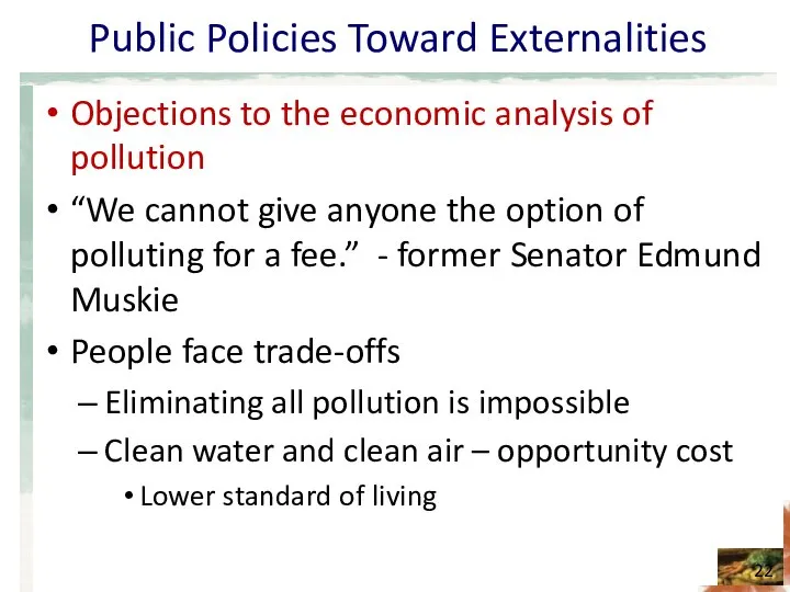 Public Policies Toward Externalities Objections to the economic analysis of pollution