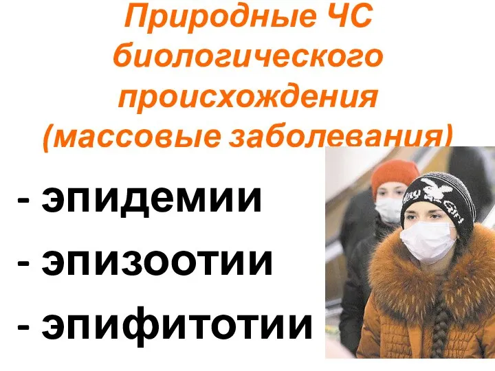 Природные ЧС биологического происхождения (массовые заболевания) - эпидемии - эпизоотии - эпифитотии