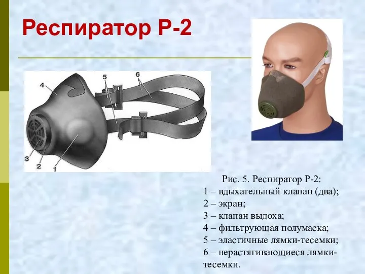 Респиратор Р-2 Рис. 5. Респиратор Р-2: 1 – вдыхательный клапан (два);