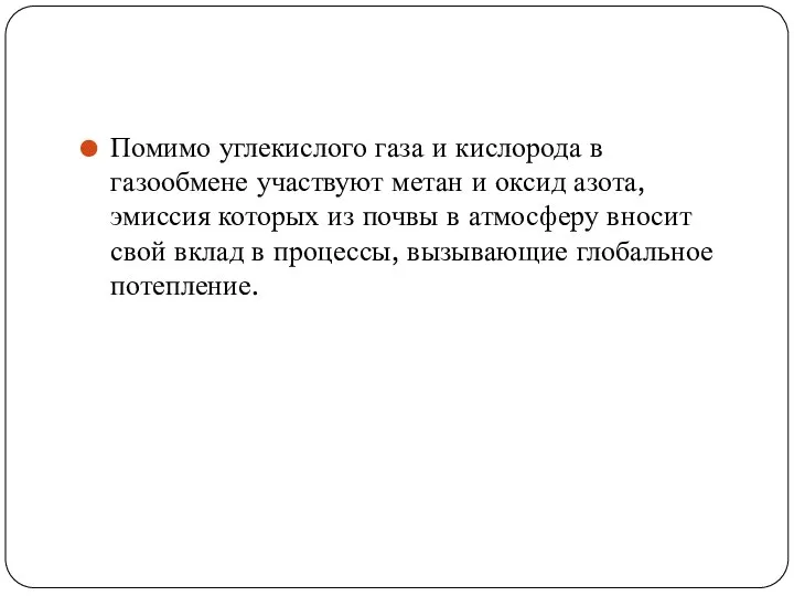 Помимо углекислого газа и кислорода в газообмене участвуют метан и оксид