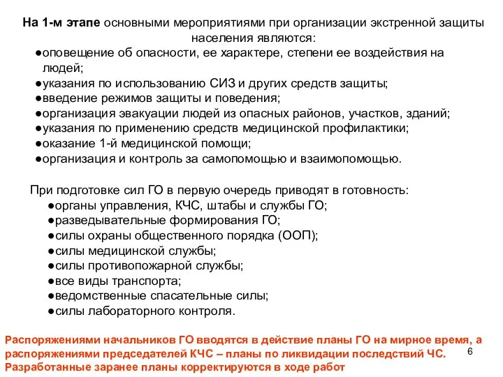 На 1-м этапе основными мероприятиями при организации экстренной защиты населения являются: