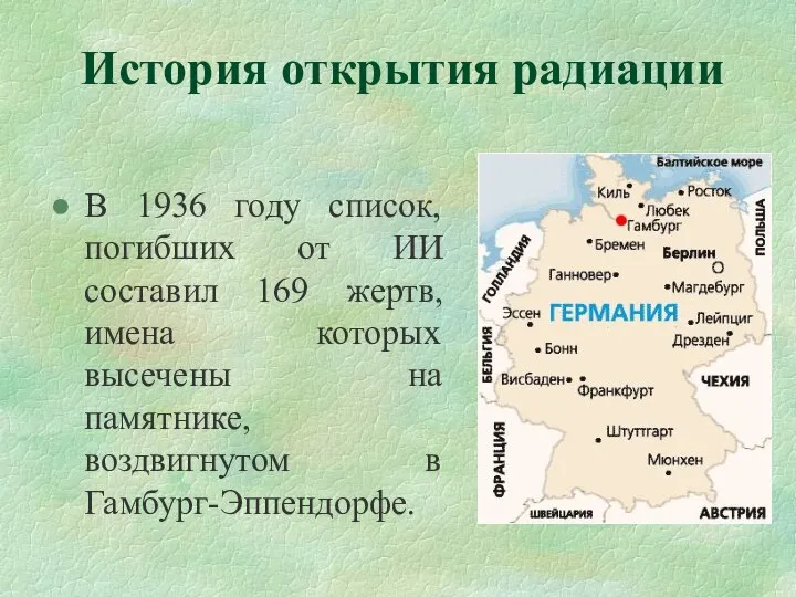 История открытия радиации В 1936 году список, погибших от ИИ составил