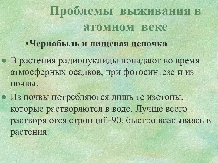 Проблемы выживания в атомном веке Чернобыль и пищевая цепочка В растения