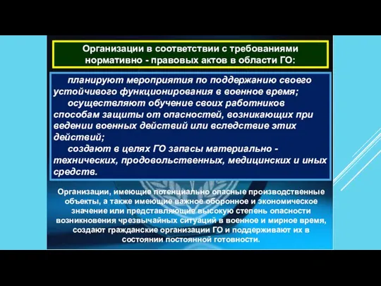 Организации в соответствии с требованиями нормативно - правовых актов в области