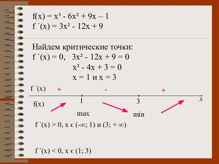 f(x) = x³ - 6x² + 9x – 1 f ´(x)