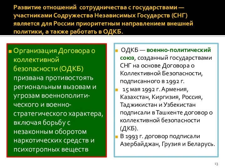 Развитие отношений сотрудничества с государствами — участниками Содружества Независимых Государств (СНГ)