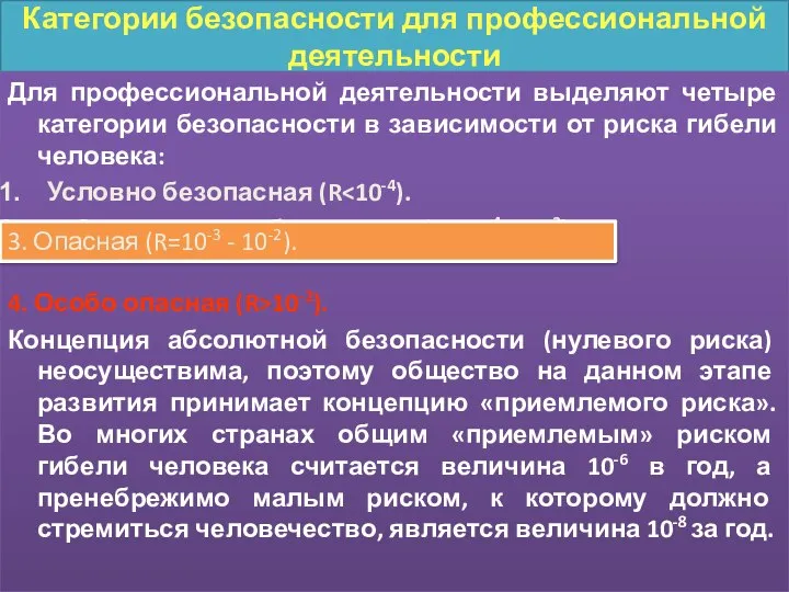 Категории безопасности для профессиональной деятельности Для профессиональной деятельности выделяют четыре категории