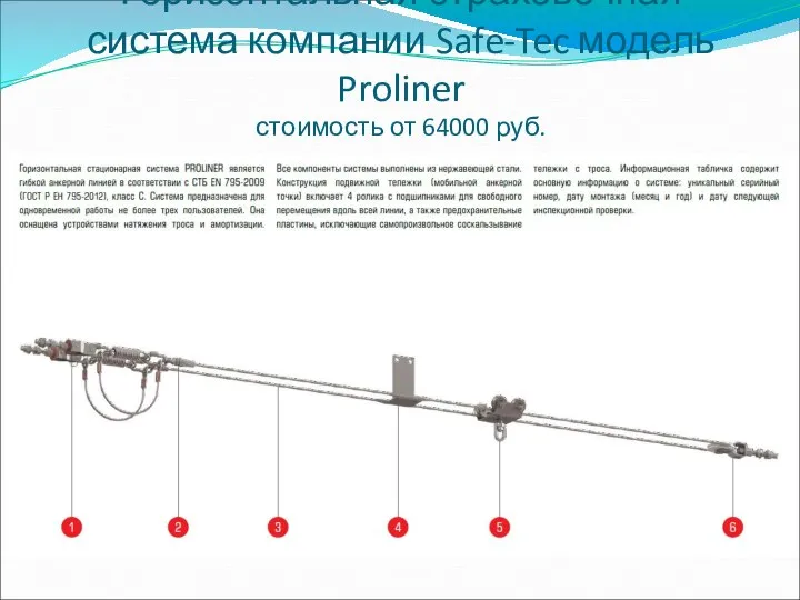 Горизонтальная страховочная система компании Safe-Tec модель Proliner стоимость от 64000 руб.