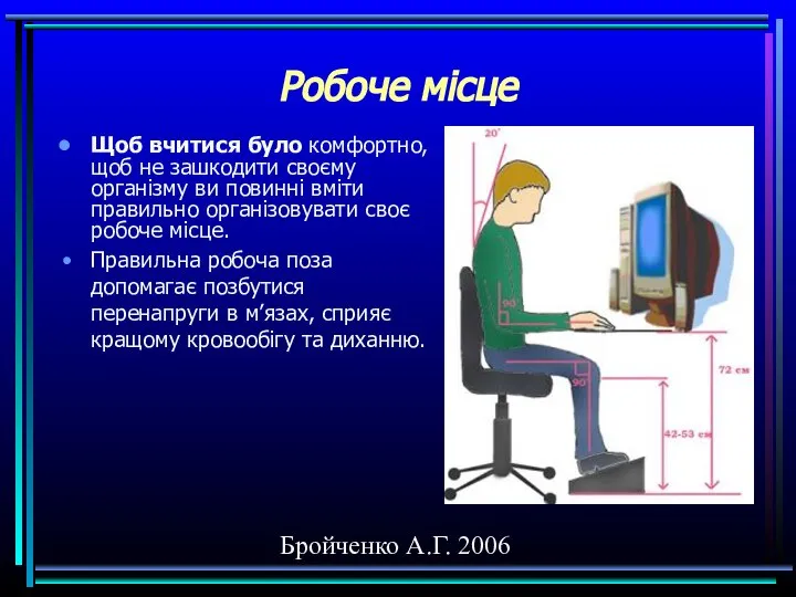 Бройченко А.Г. 2006 Робоче місце Щоб вчитися було комфортно, щоб не