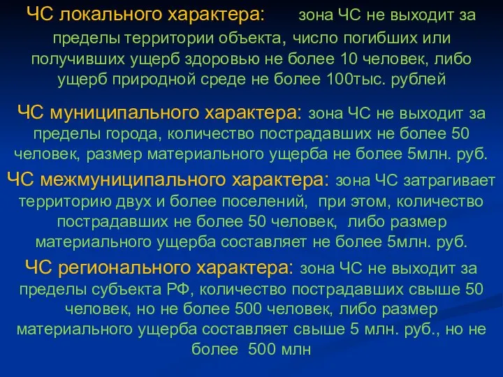 ЧС локального характера: зона ЧС не выходит за пределы территории объекта,